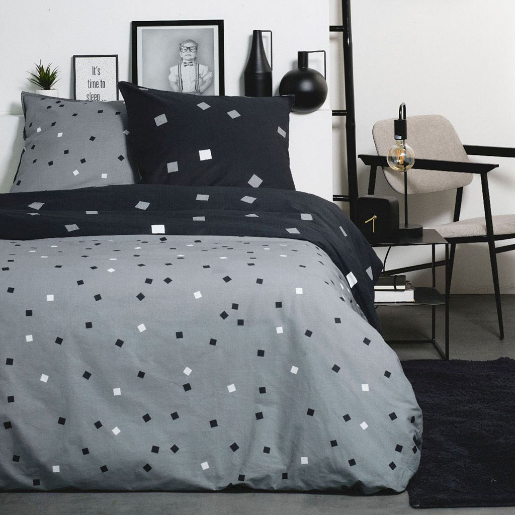 Parure housse de couette SUNSHINE motif petits carrés 220x240cm coton 57 fils