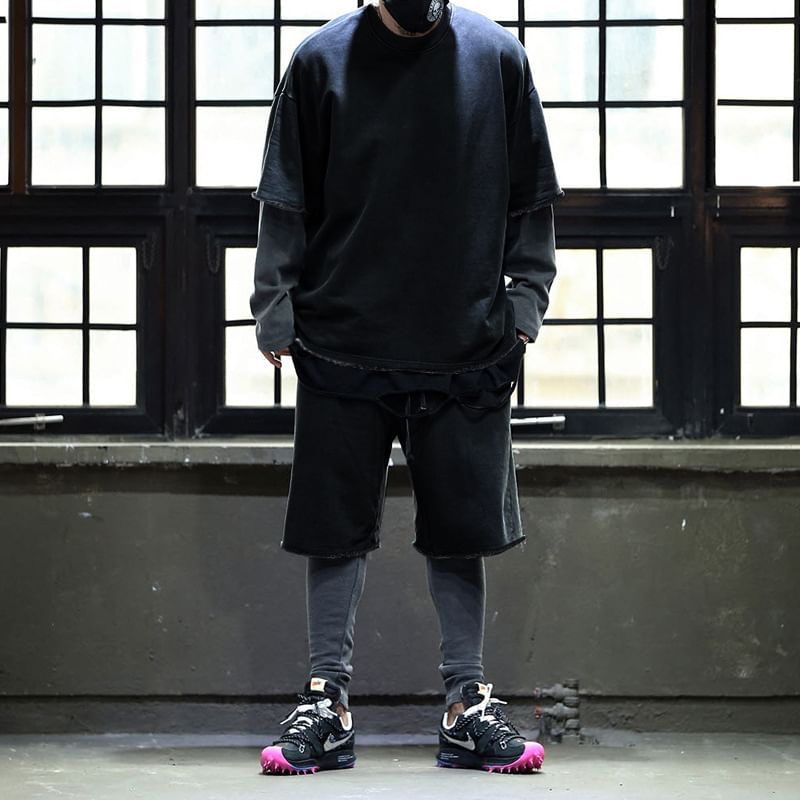 Dubbel Wit - Set: Effen T-shirt met elleboogmouwen + shorts