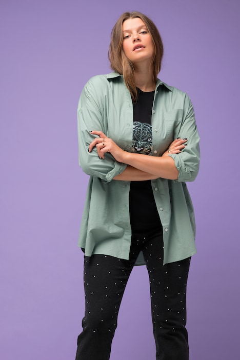 Hemdbluse, oversized, Rückenprint, Hemdkragen, Langarm