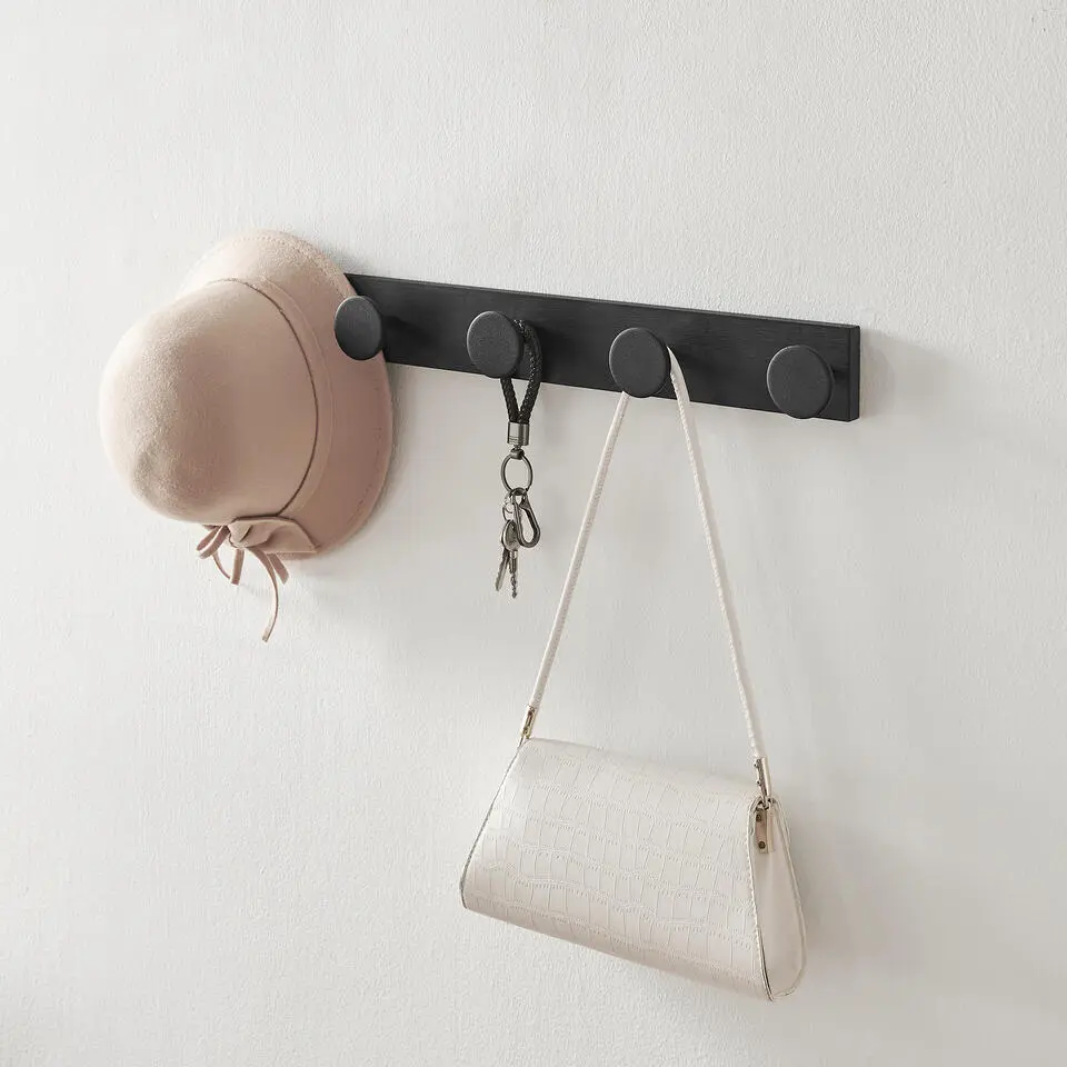 Kapstok - 5 zwarte bollen - 55x6.5x1.5 cm - zwart