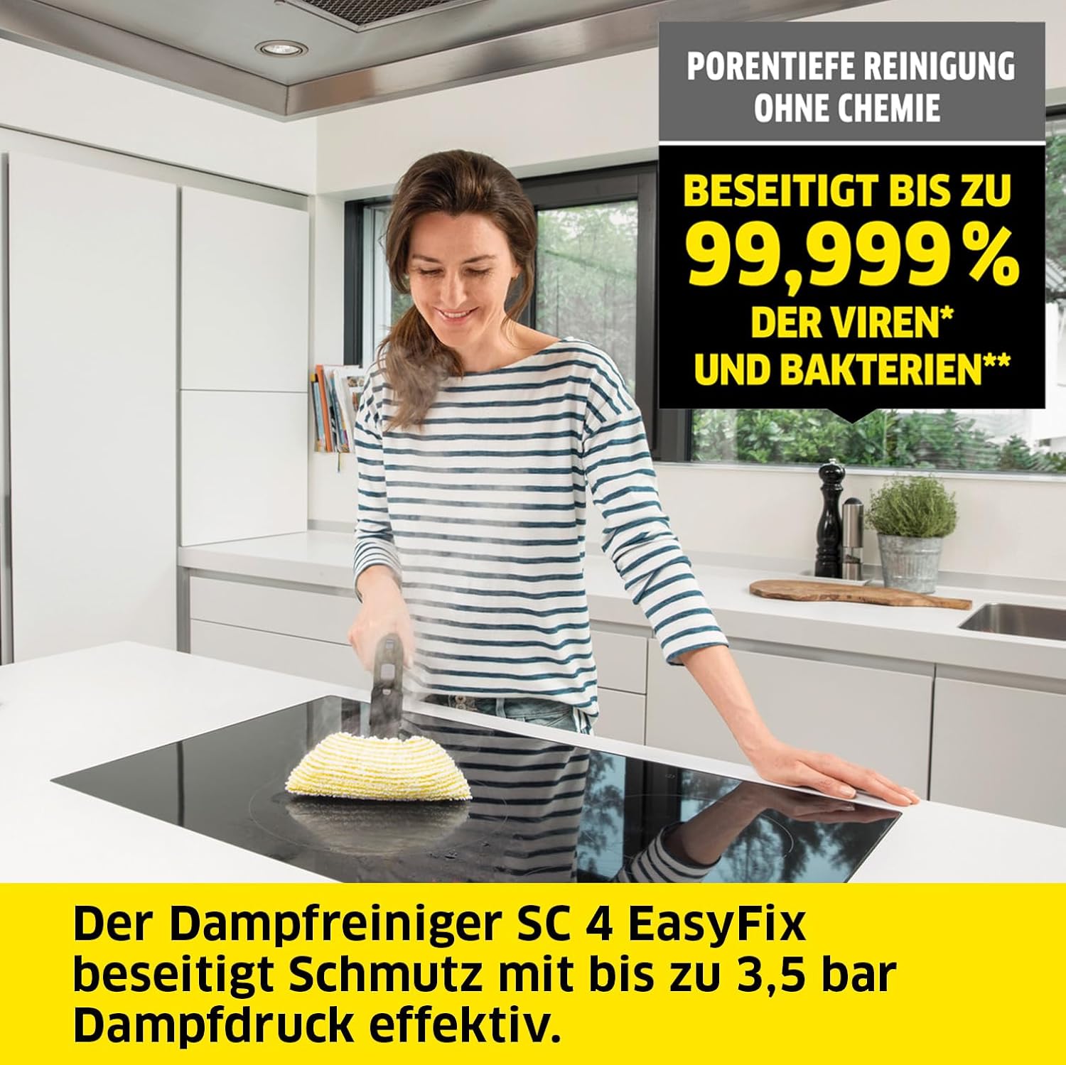Kärcher Dampfreiniger SC 4 EasyFix, Dampfdruck: 3,5 bar, Aufheizzeit: 4 min., Leistung: 2.000 W, Flächenleistung: 100 m², 2-Tank-System: 0,5 l + 0,8 l, mit Bodenreinigungsset EasyFix, Düsen und Bezüge