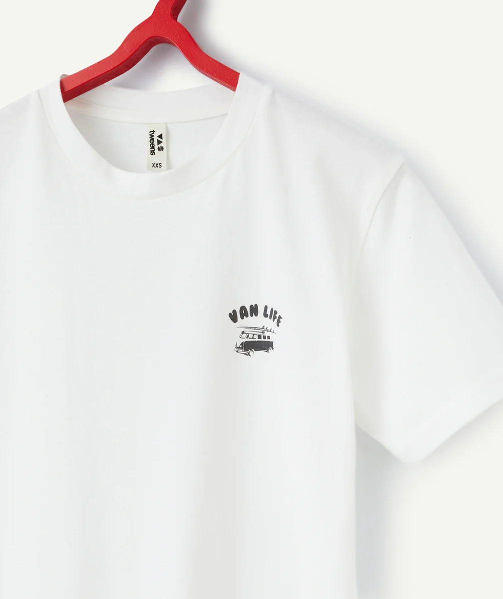 t-shirt manches courtes garçon en coton bio blanc message van life