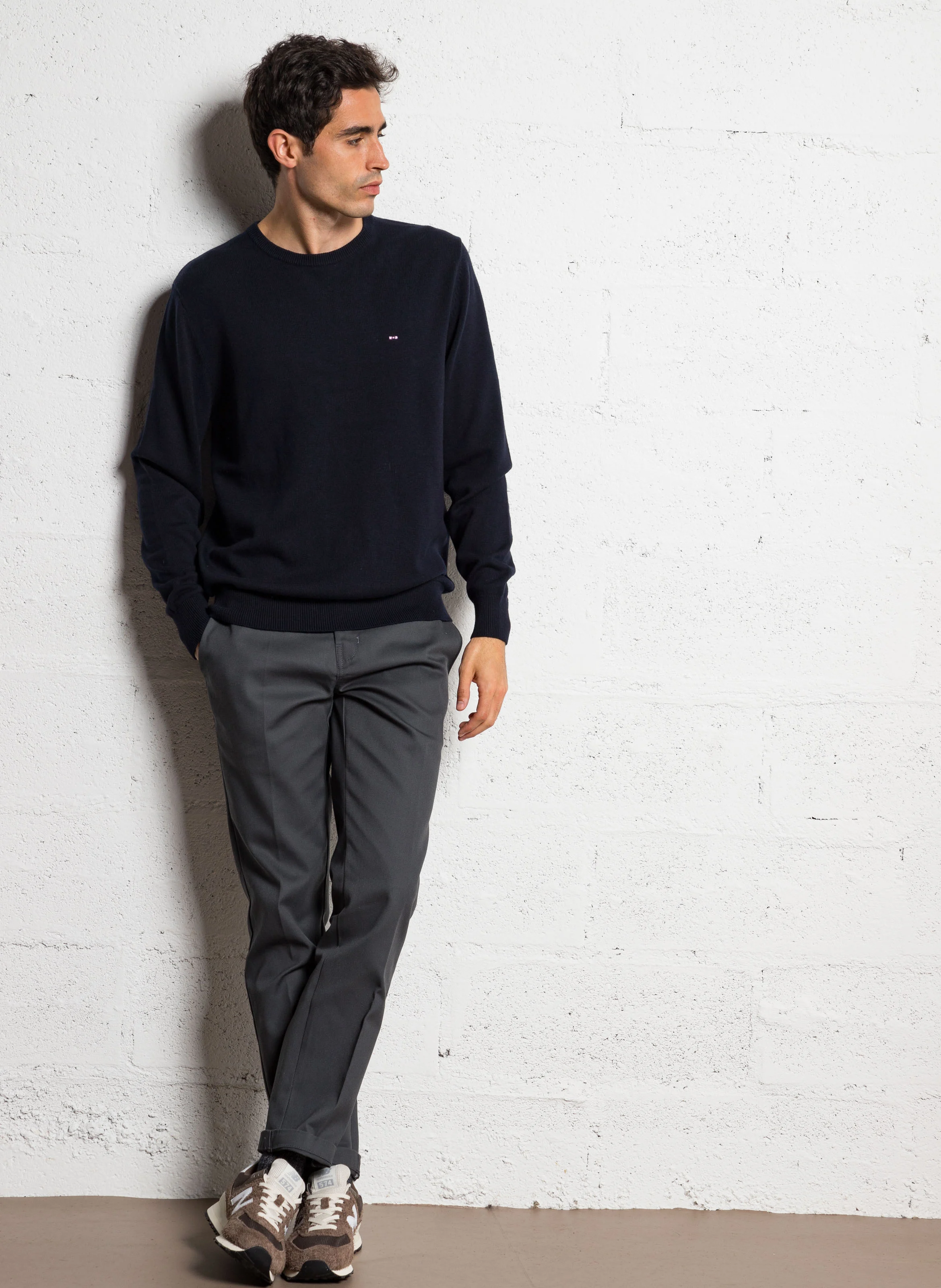 Pull droit en laine mélangée | Bleu
