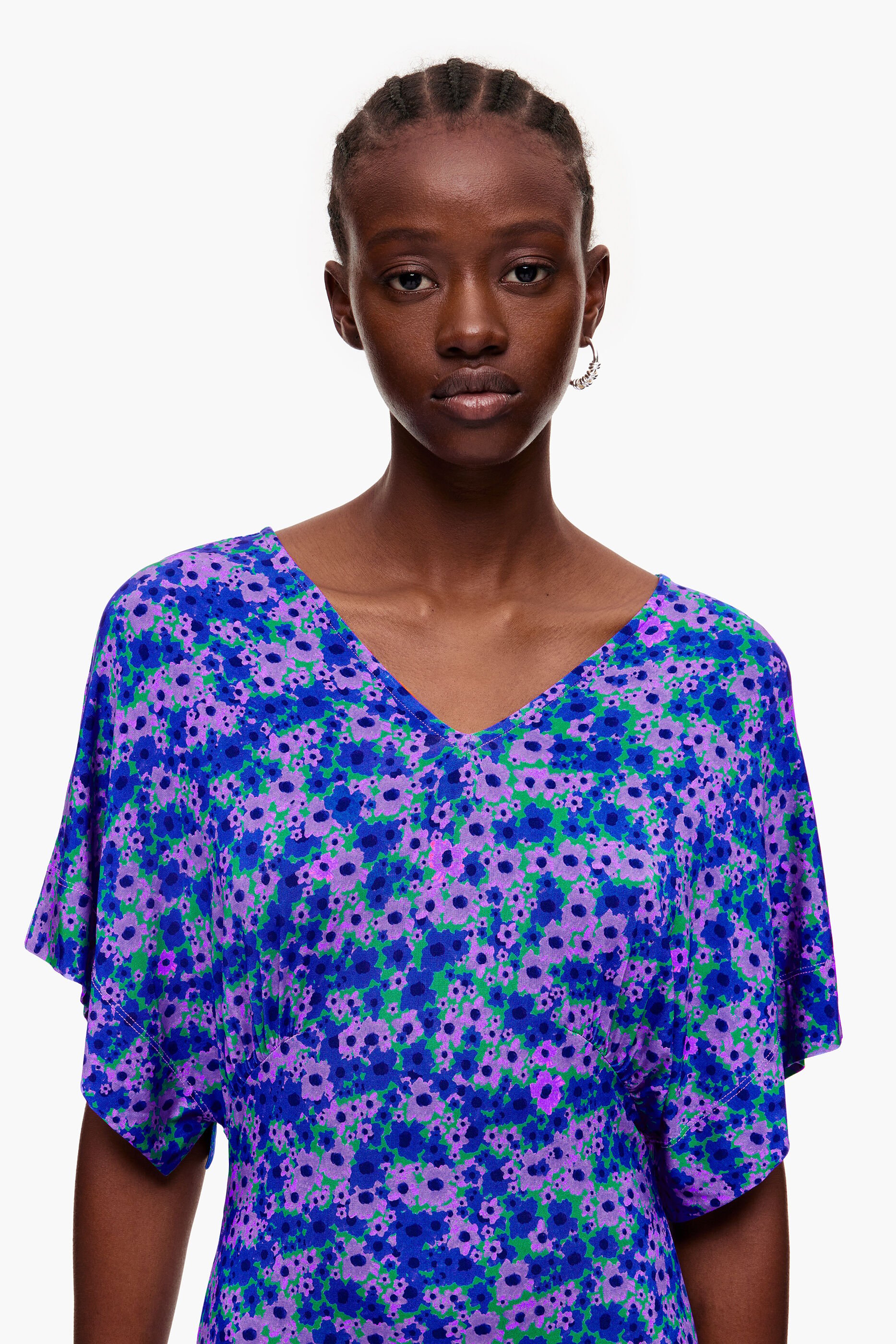 Vestido midi com estampa floral verde