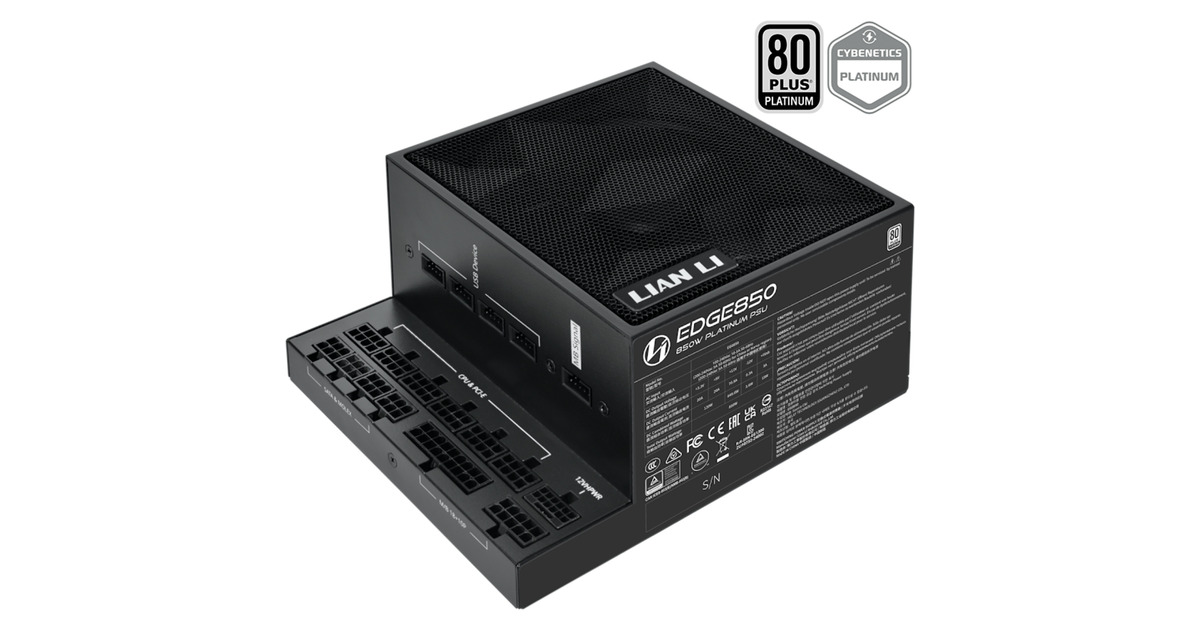 Lian LiEDGE850 modulaire 850 watt voeding   (Zwart, 1x 12V-2x6, 3x PCIe, 4x USB-header)