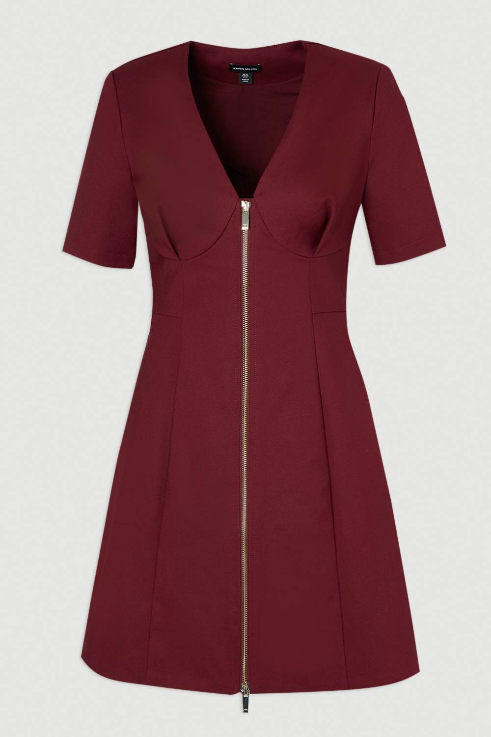 KarenMillen Robe Mini Tissée Manches Courtes Détail Zip en Coton Techno Tall