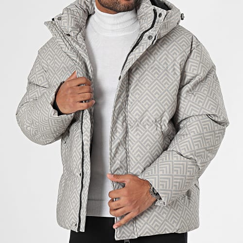 Doudoune Capuche Beige Gris