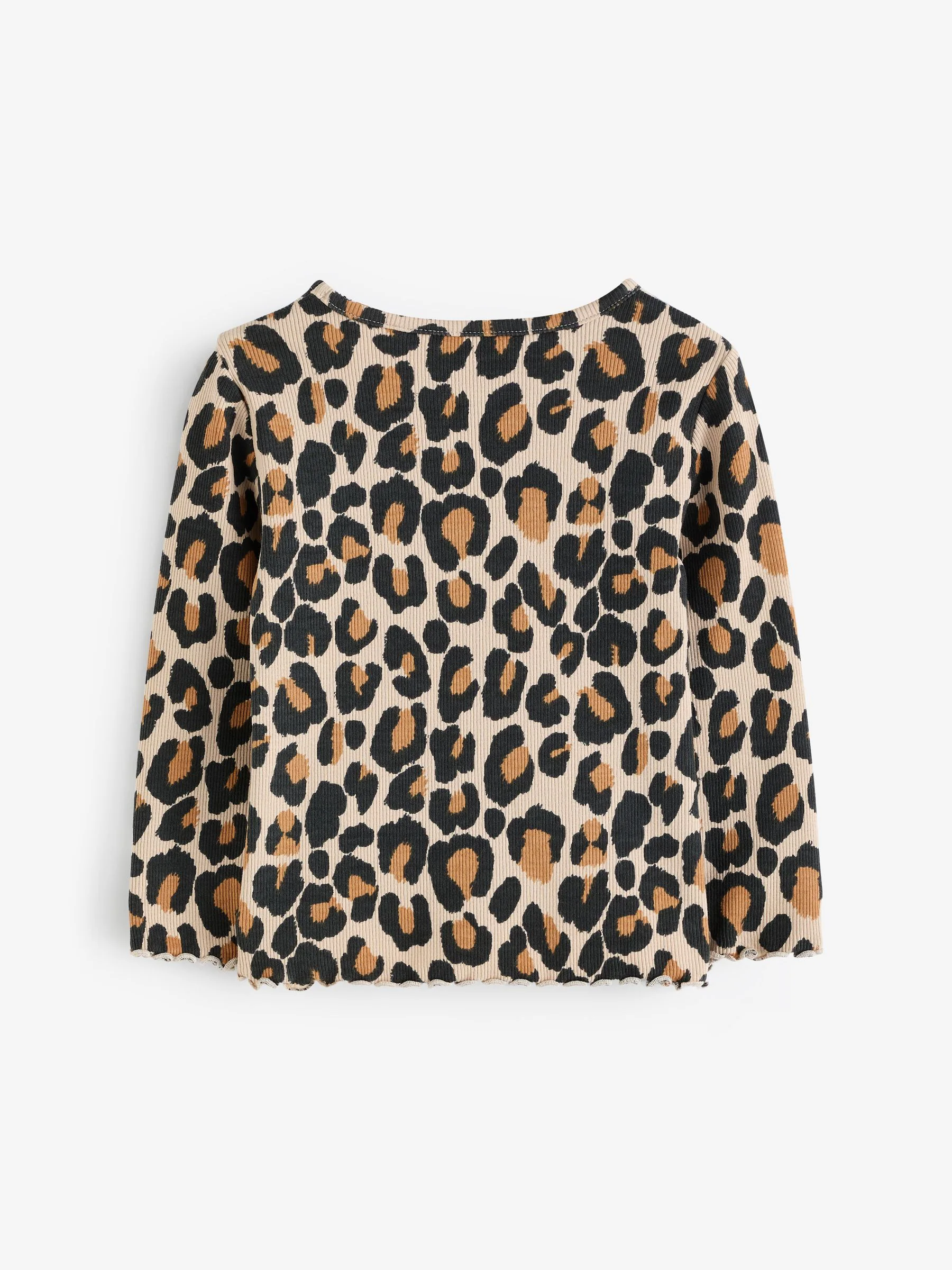 Animal luipaardprint - Geribbeld T-shirt met lange mouwen en katoengehalte (3 mnd-7 jr)