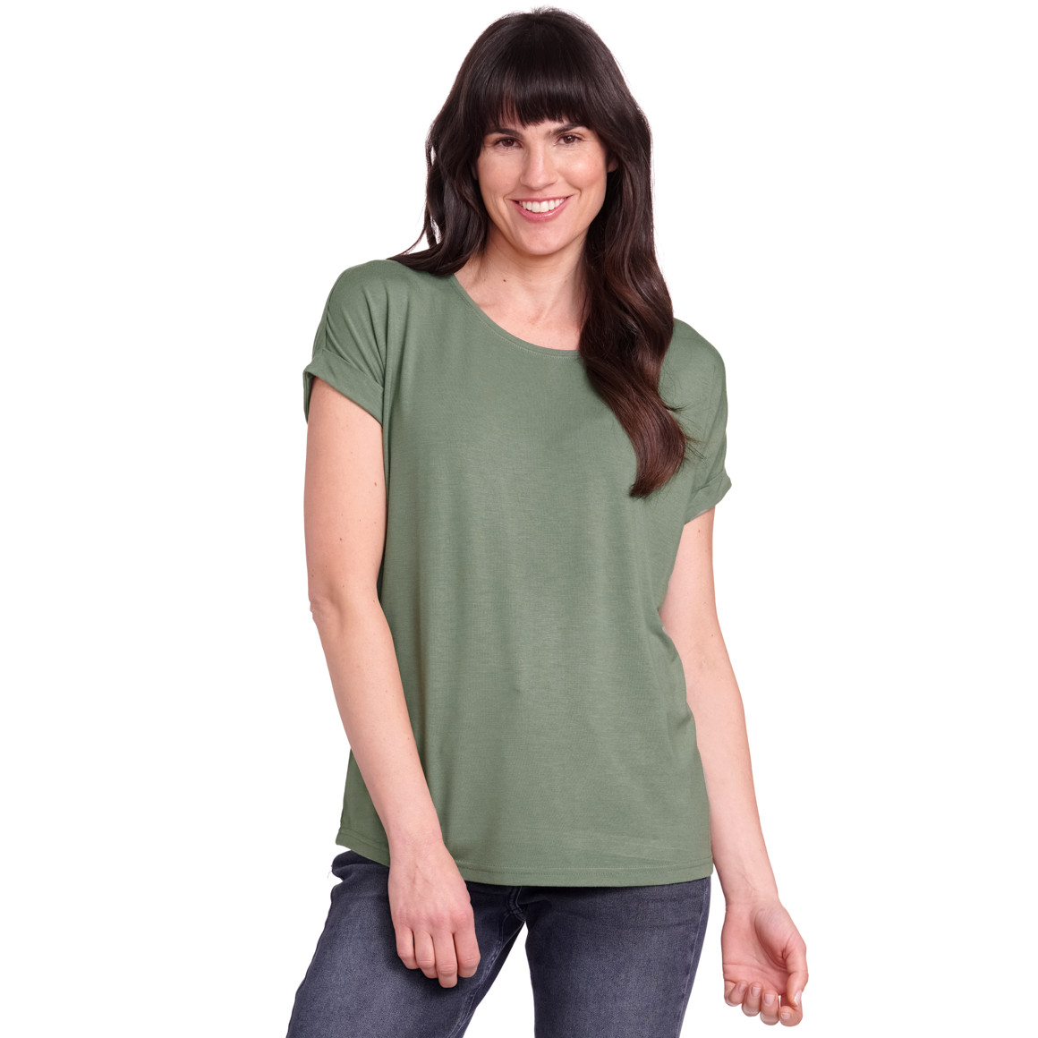 Gina Benotti Damen T-Shirt mit fixierten Turn-ups dunkelgrün