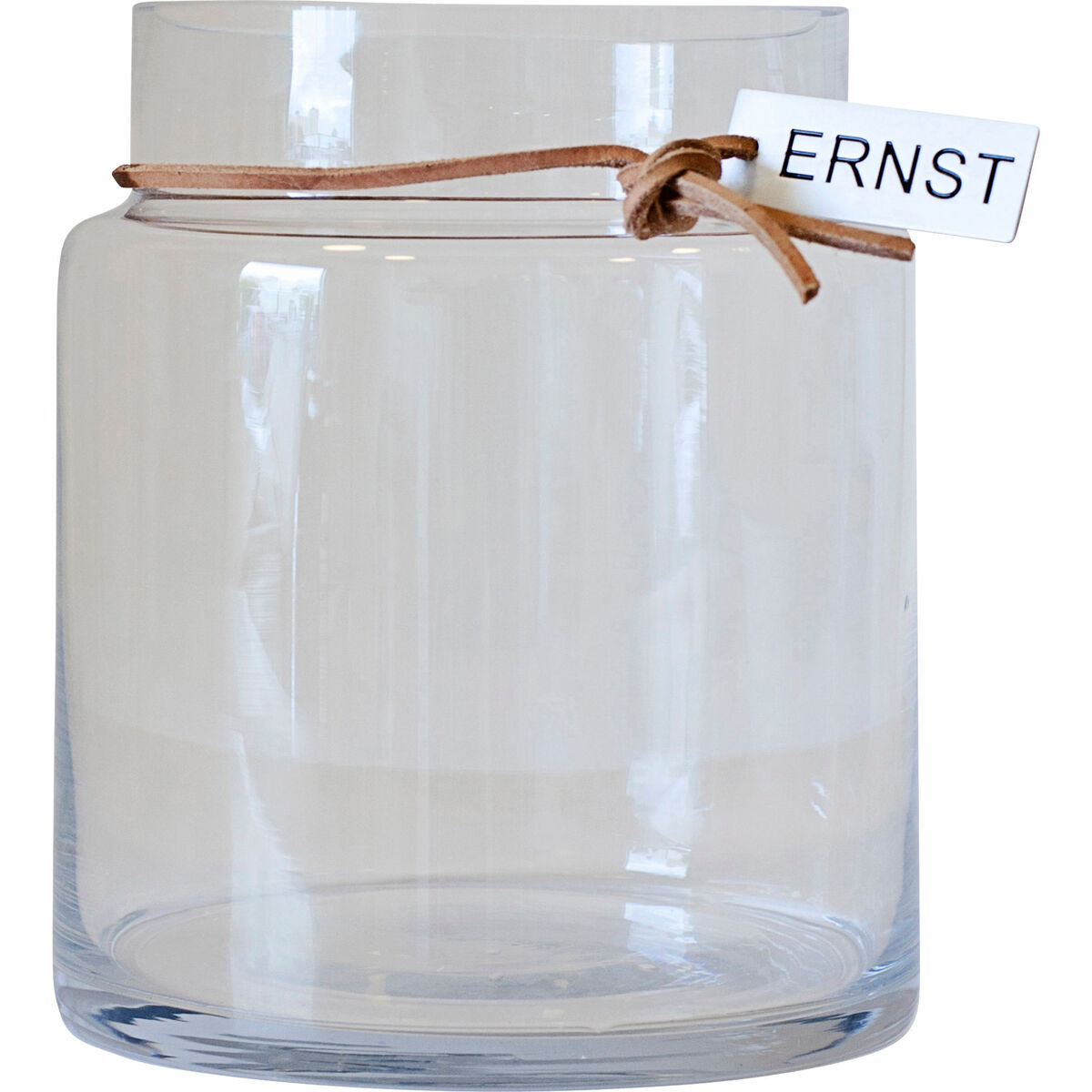 Glassvase med lærbånd 22,5 cm
