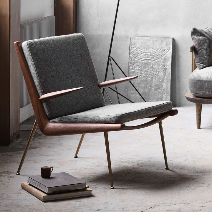 &Tradition - Boomerang HM2 Loungechair, Gestell Eiche geseift / Beine Edelstahl, grau (Hallingdal 130)