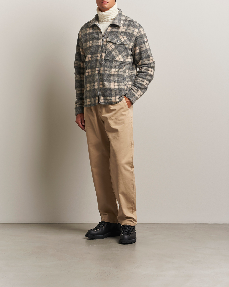 Moncler Wool Zip Overshirt Grey Check