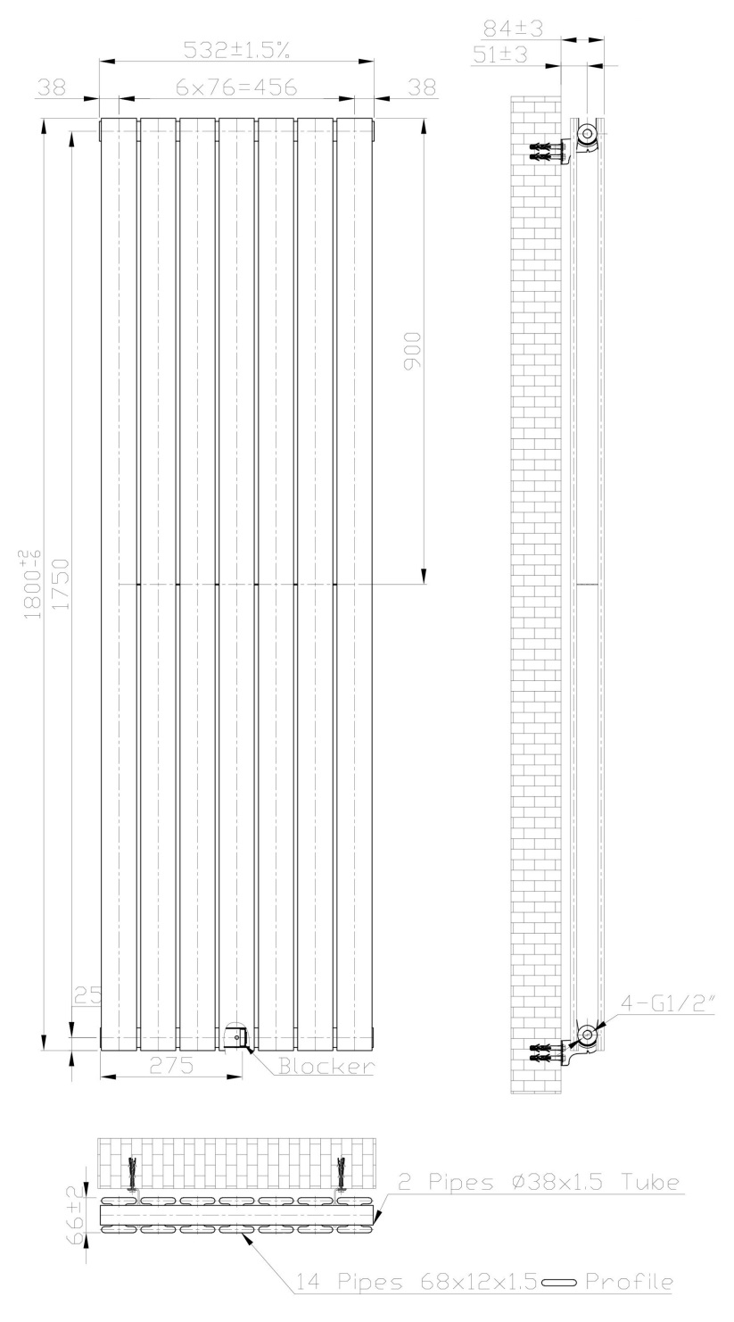 Eastbrook Warrington paneelradiator type 20 55x180cm 2293W wit glans