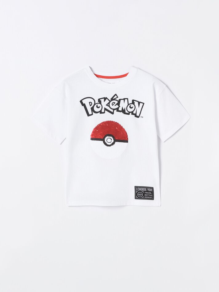 Camiseta Pokémon™ com lantejoulas mágicas - Branca
