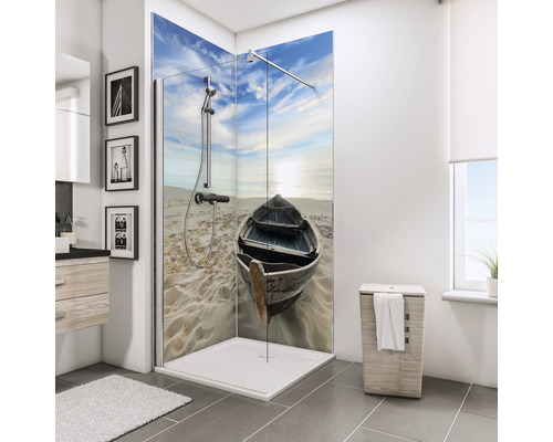 SCHULTE DecoDesign douchewandpaneel, foto van een roeiboot op het strand, 210 x 90 cm, D1900922 639 210