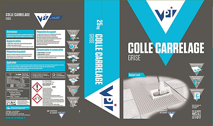 Colle carrelage murs et sols VPI grise 25 kg