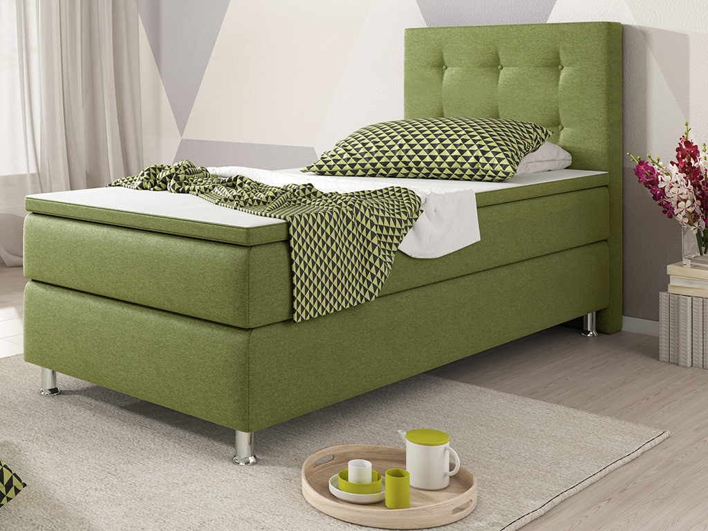 Boxspringbett - grün - mit Topper - H3 - 90x200 cm