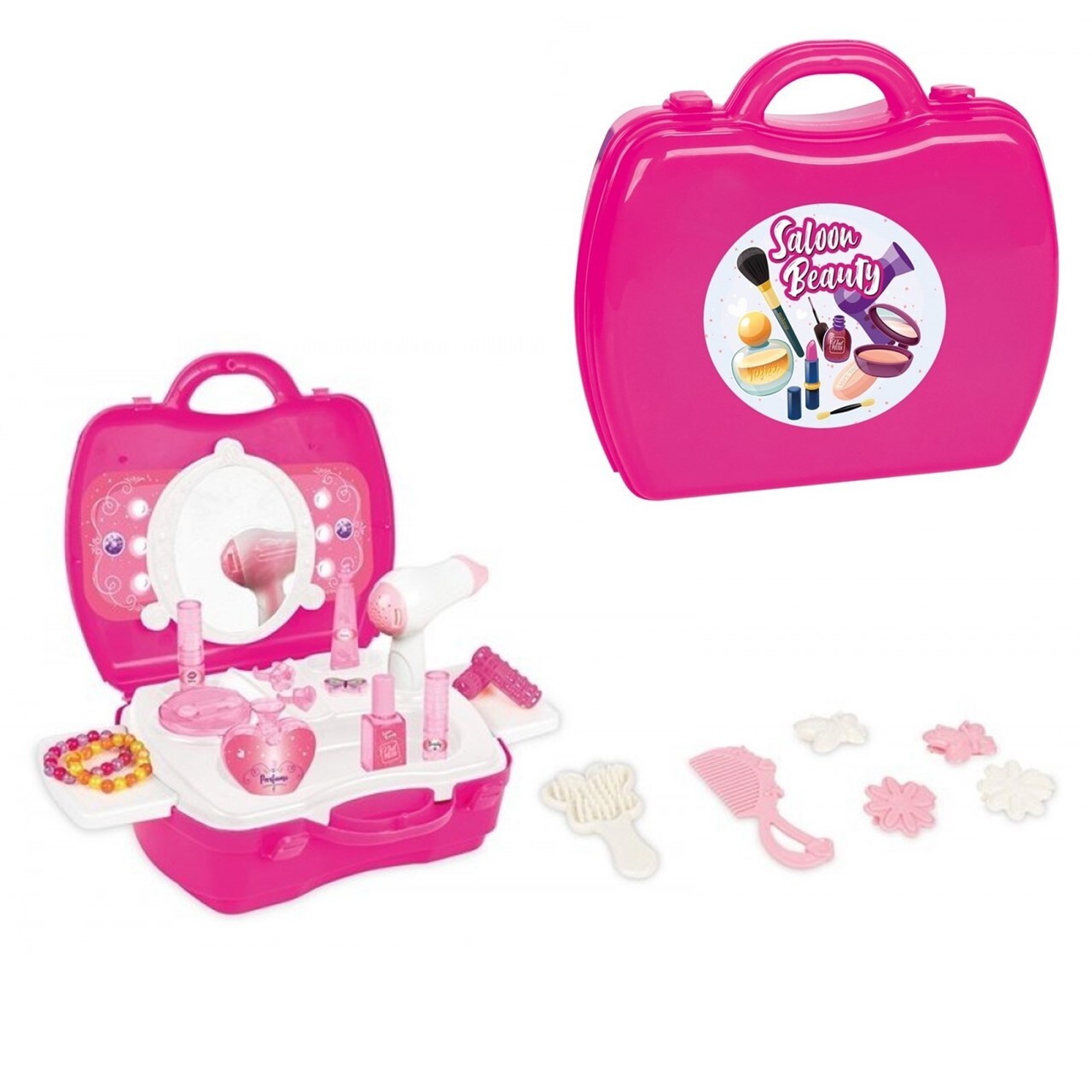 Pilsan Kinderspielzeug Kosmetikkoffer 03562 Föhn Kamm Parfum Armband Nagellack rosa