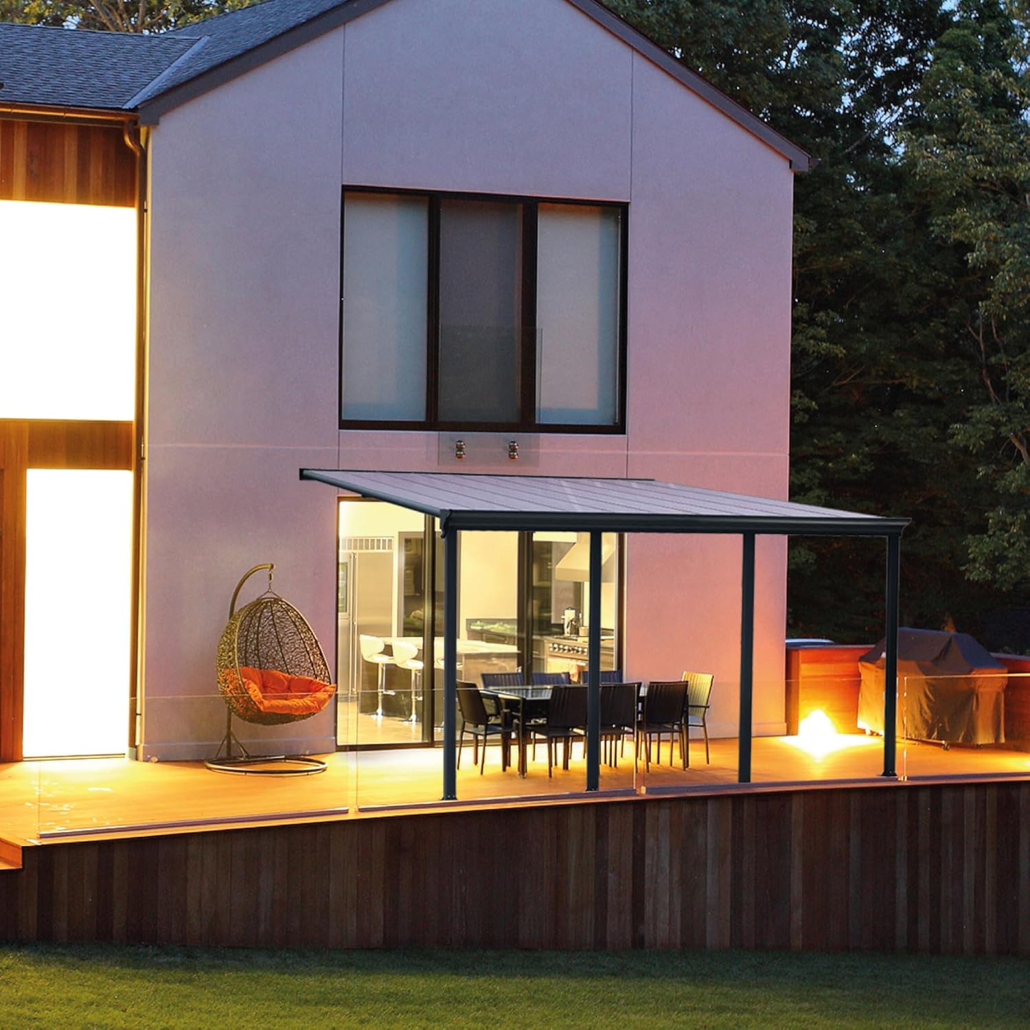 Terrassendach Veranda Aluminium transparentes Dach | Terrassenüberdachung Veranda XXL anthrazit 618 x 300 x 263-278 cm (LxBxH)