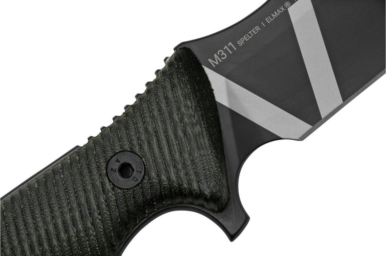 ANV Knives M311 SPELTER DLC Camo Elmax, Black Micarta Handle, Black Kydex Sheath, survivalmes