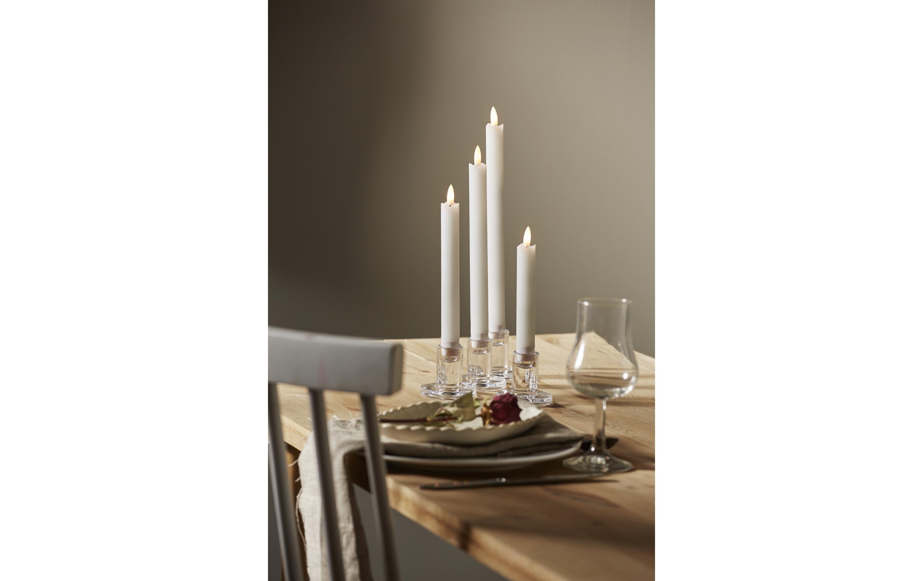 LED-Stabkerzen Set Dinner Flamme Ø 2.1x28.5 cm, Weiss, 4 StkKerze aus Echtwachs mit LED Leuchte