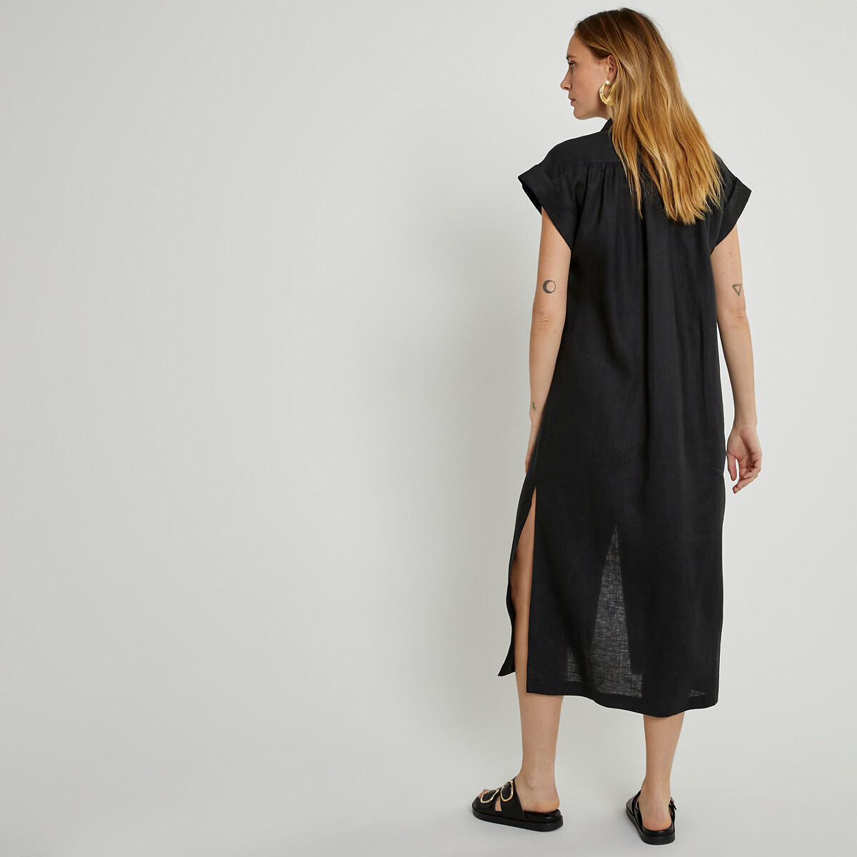COLEÇÕES LA REDOUTE<br>Vestido camisa longo de linho
