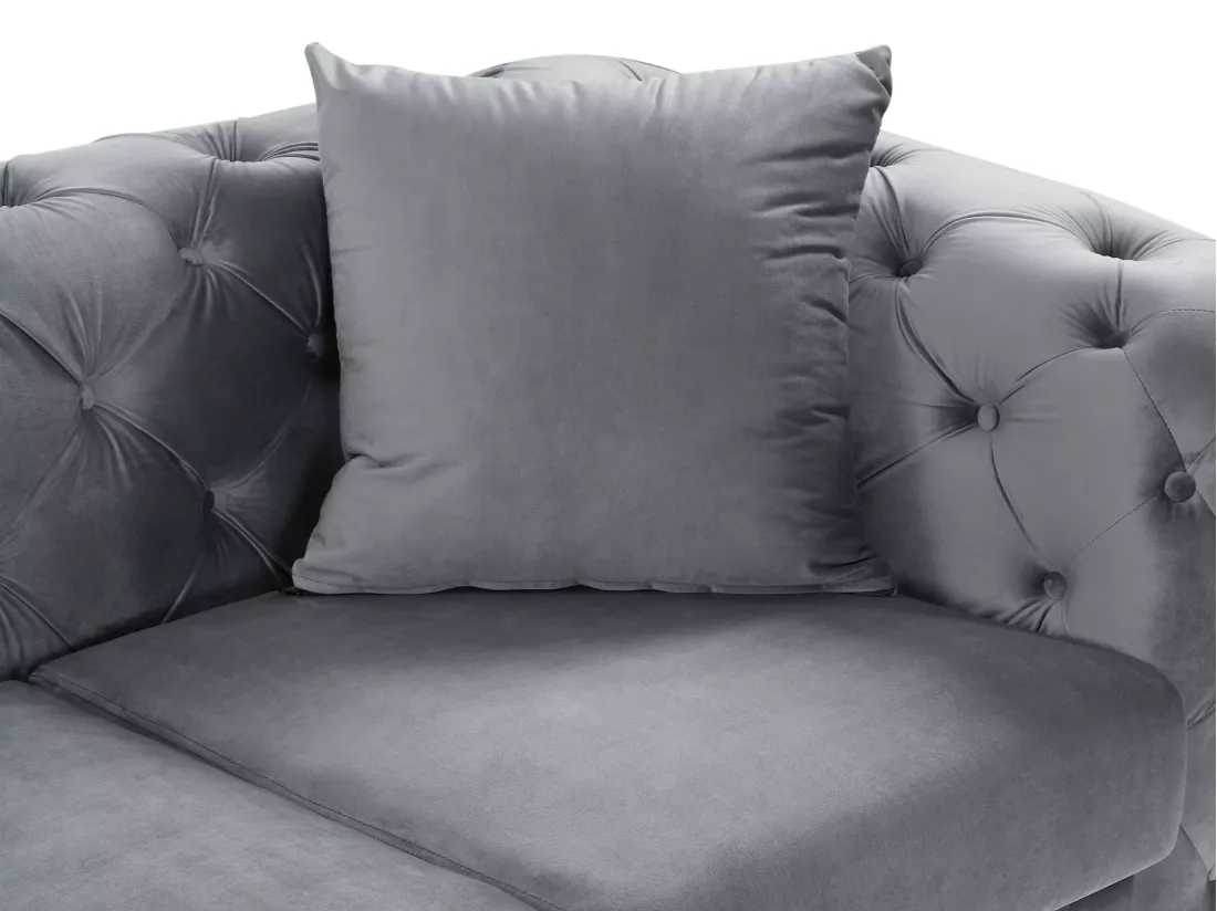 Canapé 2 places chesterfield en velours anthracite EDWINA