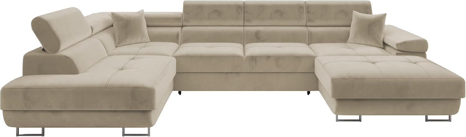 Mirjan24 Ecksofa Torezio Bis mit Bettkasten, Einstellbare Kopfstützen, Sofa mit Schlaffunktion, Eckcouch für Wohnzimmer, Polsterecke, U-Form Couch mit Bettfunktion (Manila 02, Seite: Links)