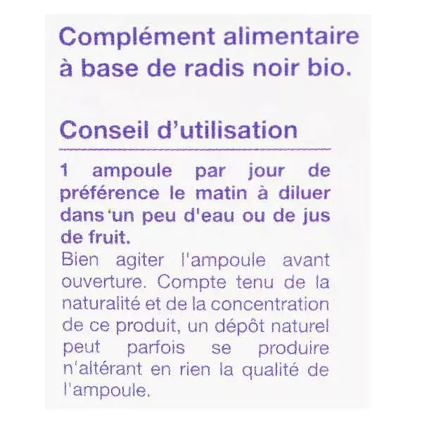 Ampolas de rabanete preto orgânico Nat & Form, 20 unidades