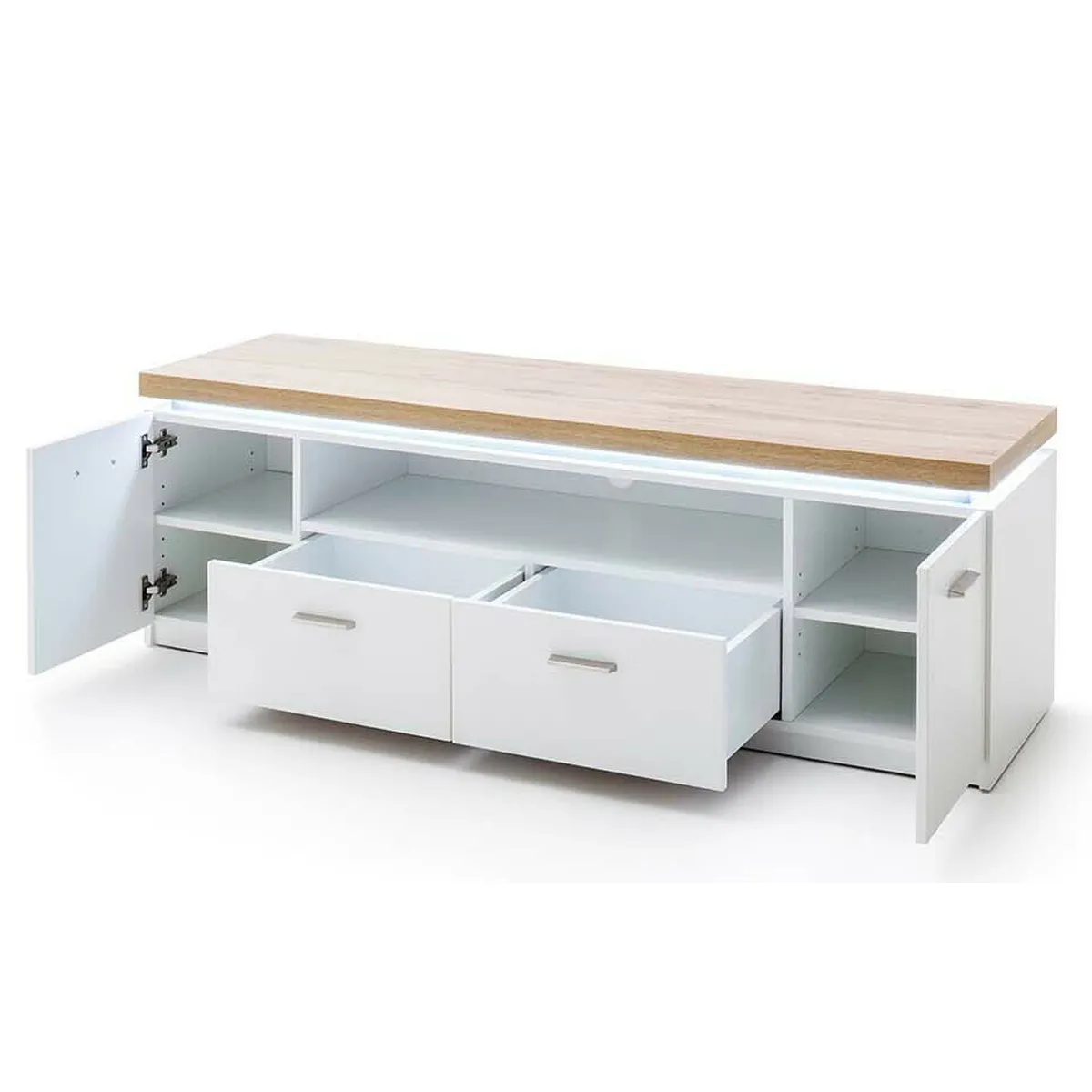 pegane Meuble TV - Blanc/Chêne Wotan - Longueur 156 cm