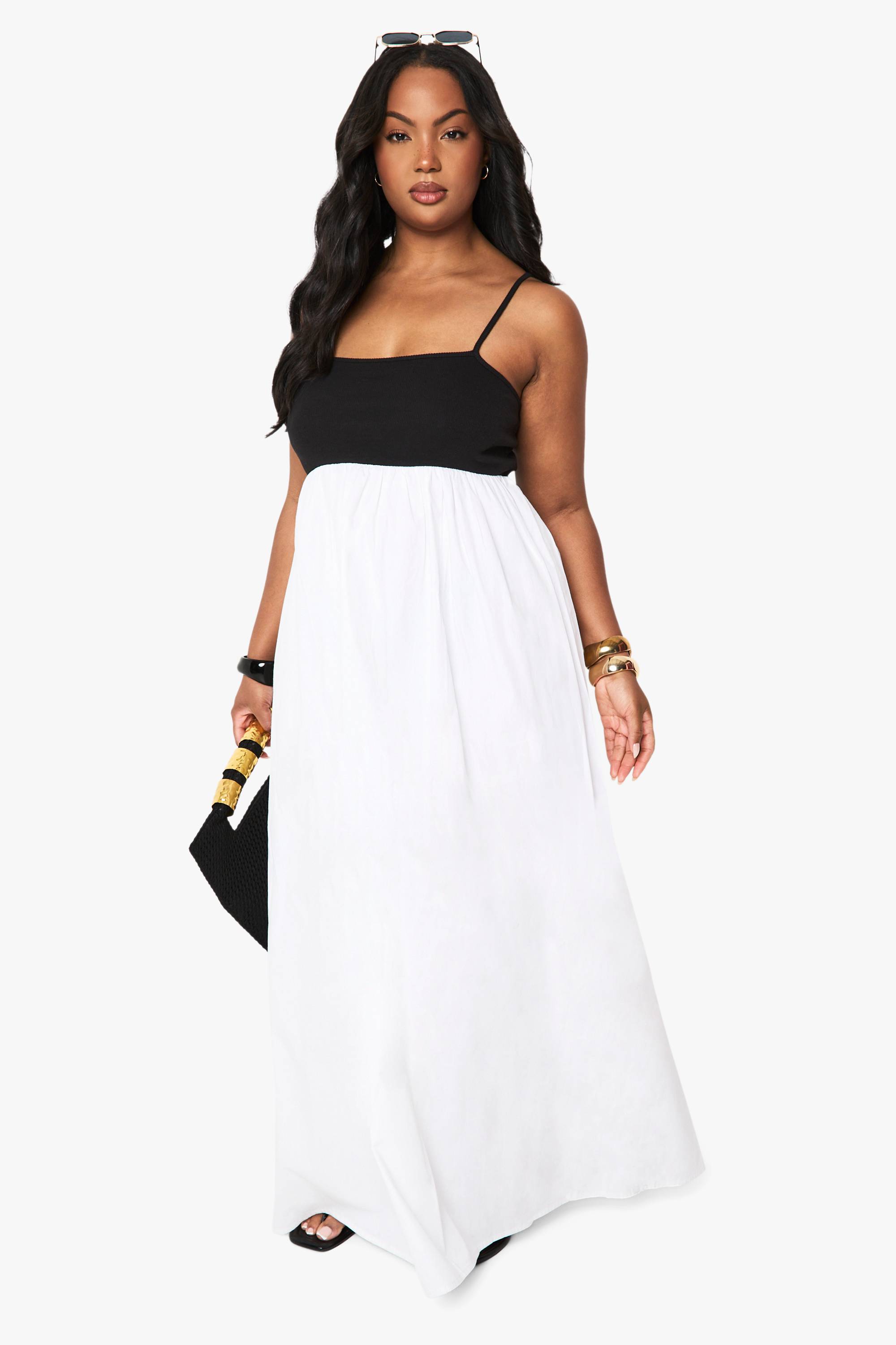 boohoo Robe maxi à bretelles Plus Fabric Mix