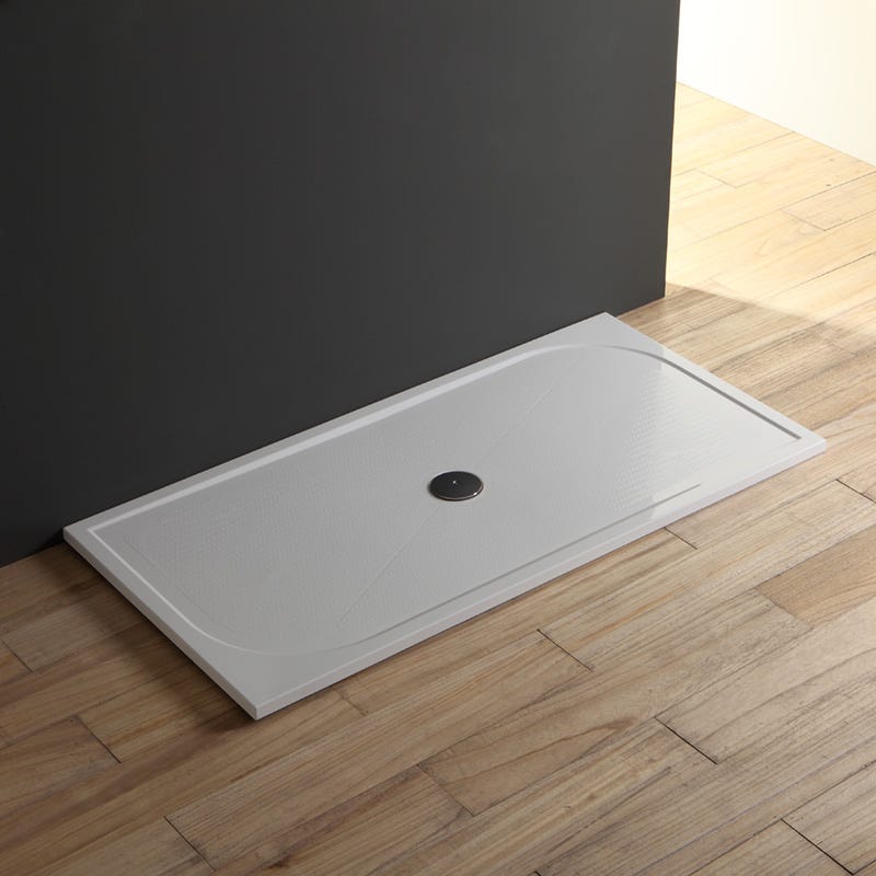 Mineraal gegoten douchebak, wit glanzend glad, 80x140 cm | Klio