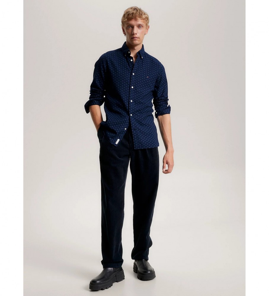 Camisa Tommy Hilfiger Slim Fit em sarja de algodão azul-marinho