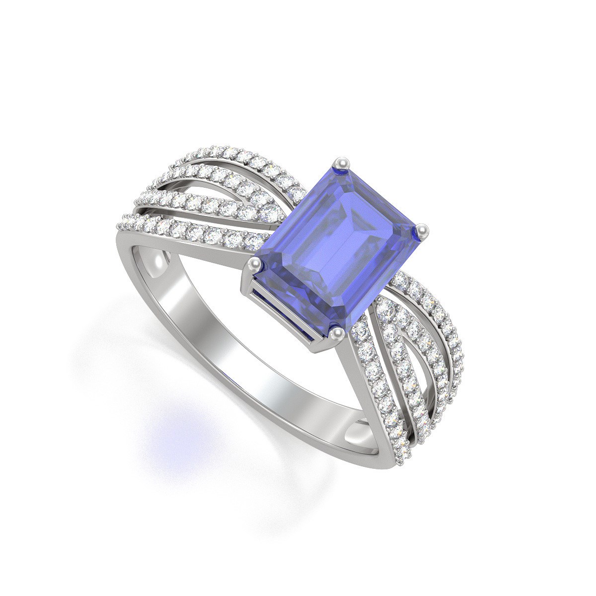 Bague ADEN Or 585 Blanc Tanzanite et diamants 2.97grs