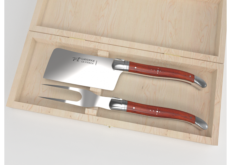 Service à fromage Laguiole avec un manche en bois de corail et mitres en acier inoxydable