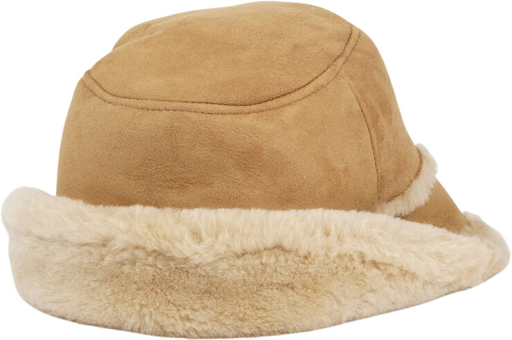 Lovelies SEMERU - DOUBLE FACE SHEARLING BUCKET HAT Camel /winter whi