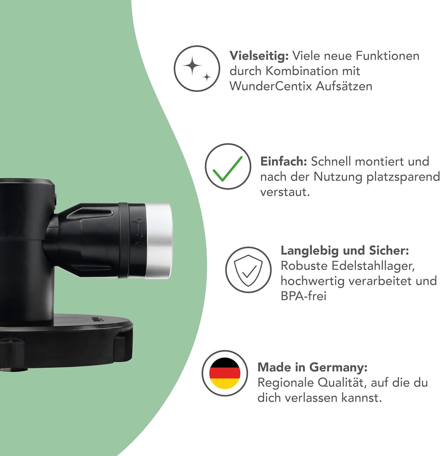 Wundermix - WunderCentix® Achse + Getreidemühlenaufsatz für Thermomix TM6 TM5 • frisches Mehl, Gewürze & Schrot mahlen • Mahlgrad einstellbar • Getreidemühle für Zuhause