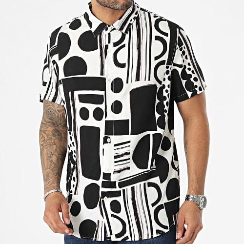 Chemise Manches Courtes Beige Clair Noir