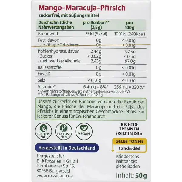 Mango-Maracuja-Pfirsich Bonbon