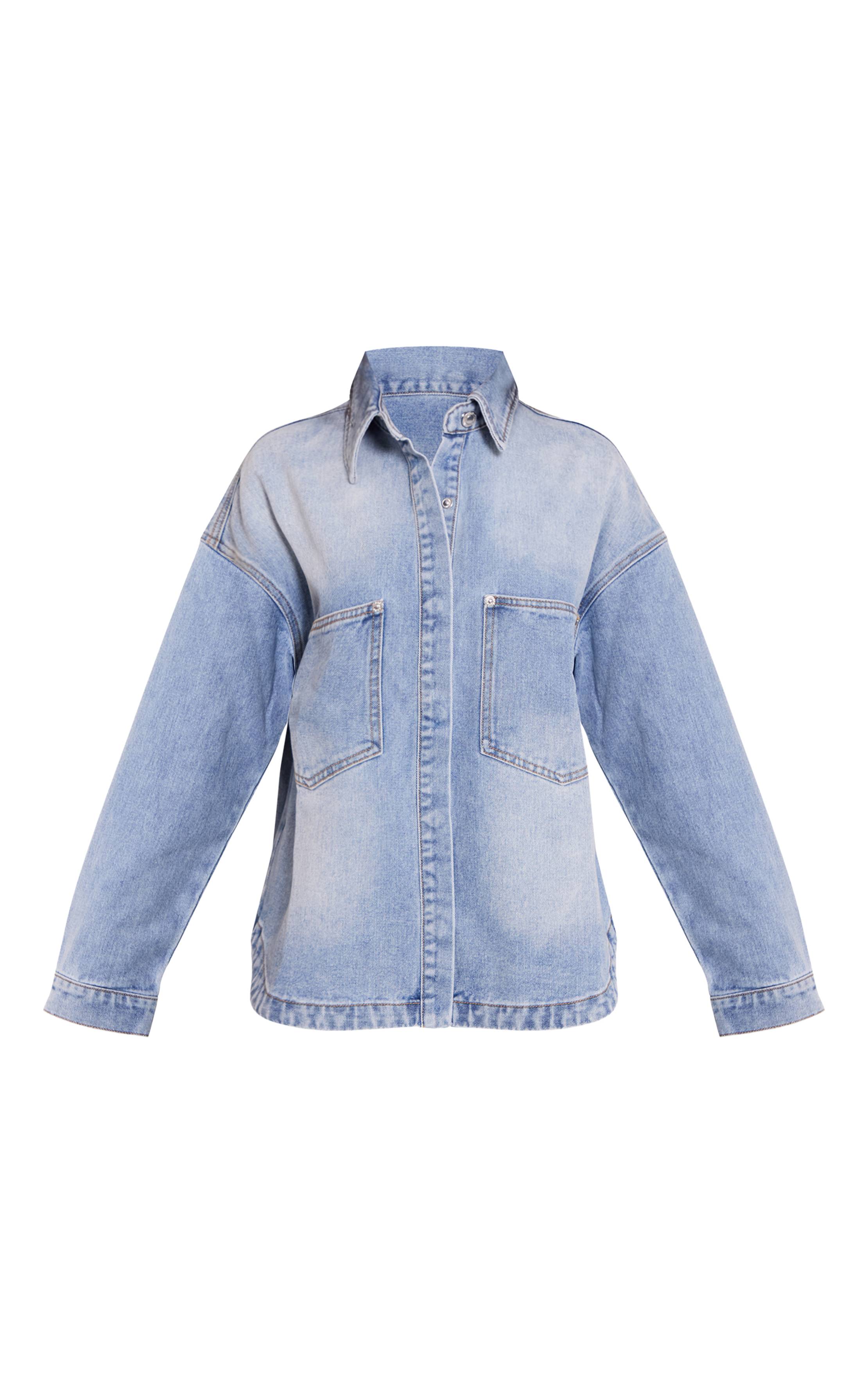Mid Blue Wash Chemise En Jean Oversize Petite