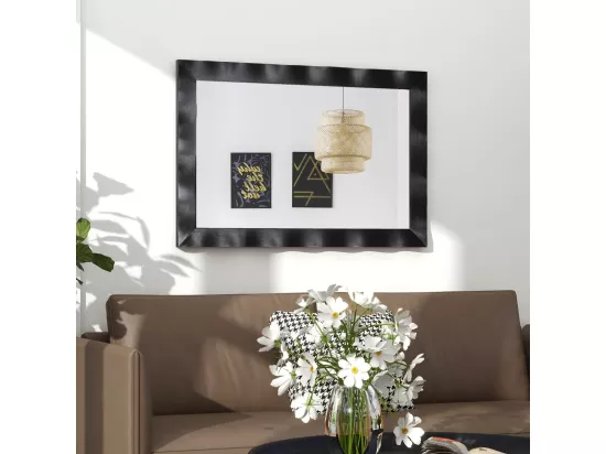 Miroir Mural Rectangulaire 106 × 71.5 cm, Cadre en Bois d’Hévéa, Grand Miroir Mural, Suspension Verticale & Horizontale, Miroir Décoratif pour Salon, Salle de Bain, Chambre à Coucher (Noir)