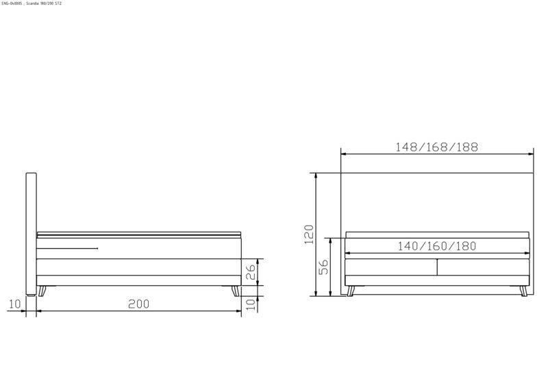 Boxspringbett HASENA SCANDIA 140X200 beige \/ Eiche bianco geölt Viskoschaum soft