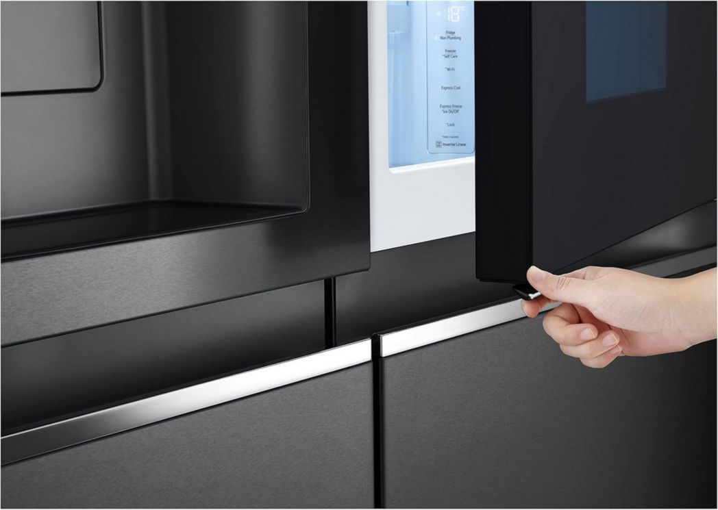 Réfrigérateur combiné LG GSXV91MCAF - Côte à côte, 635 L, InstaView, Total No-Frost, compartiment congélateur, distributeur d'eau et de glaçons UVnano, compresseur à onduleur linéaire, Wi-Fi, noir, classe F