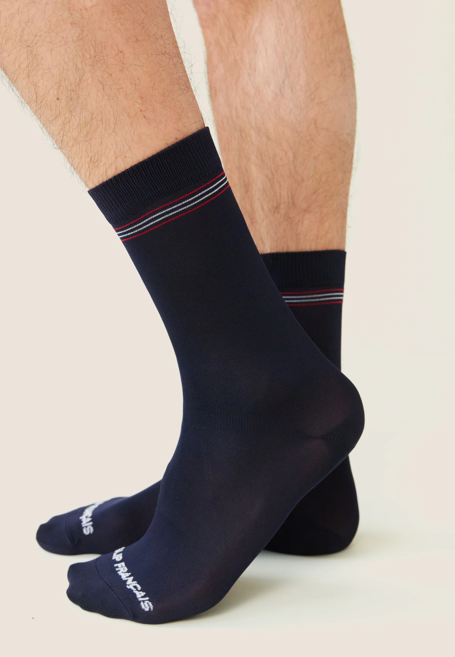 Chaussettes mi-hautes mixtes polyamide-Leo Marine Ecru Rouge