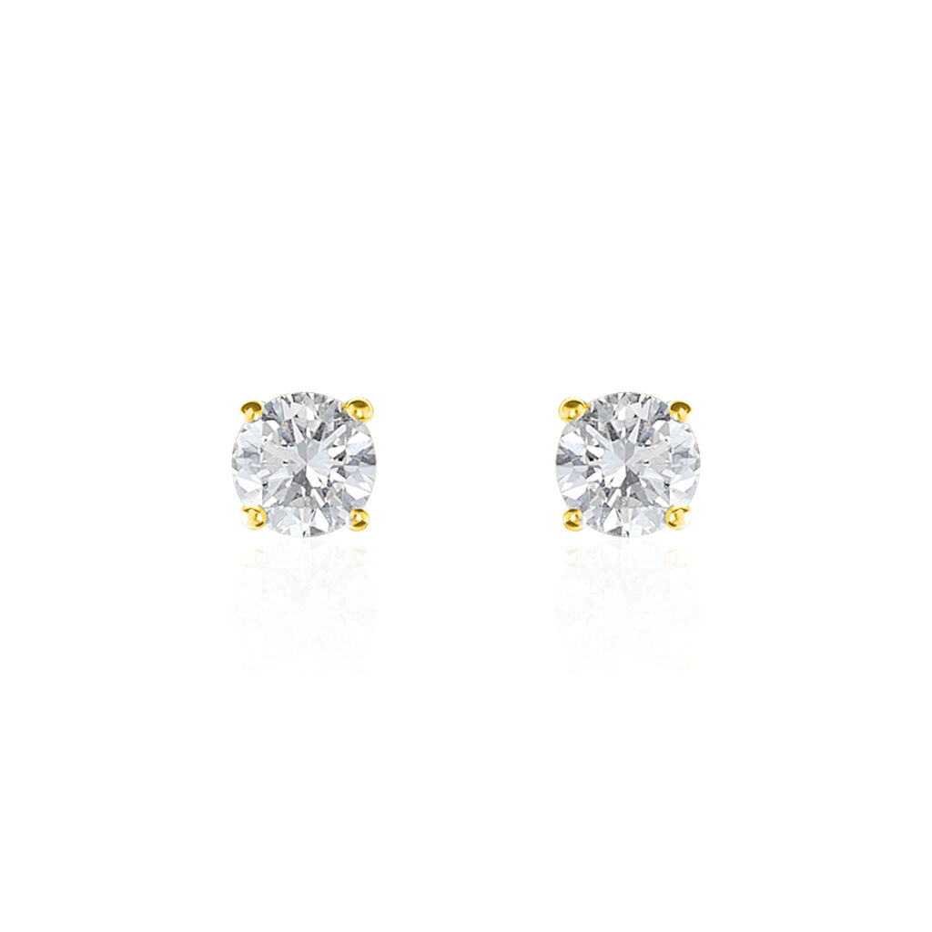 Boucles D'oreilles Puces 4 Griffes Or Jaune Diamant Synthetique