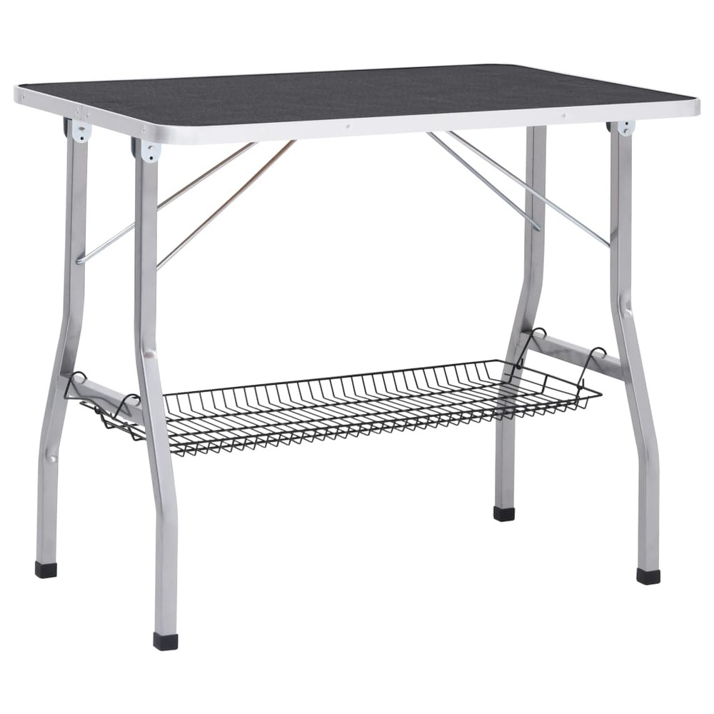 Table de toilettage réglable de chiens avec 2 boucles et panier