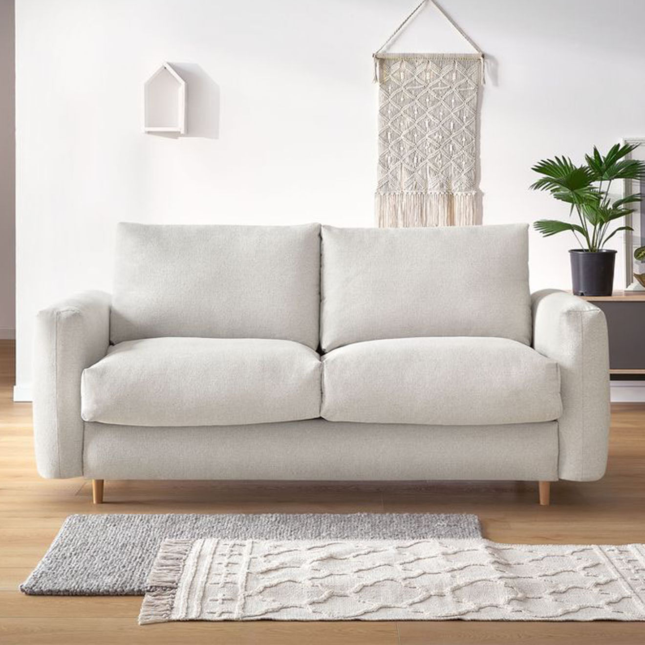 Bobochic Canapé droit cocoone convertible express  beige - 200x105x98 cm