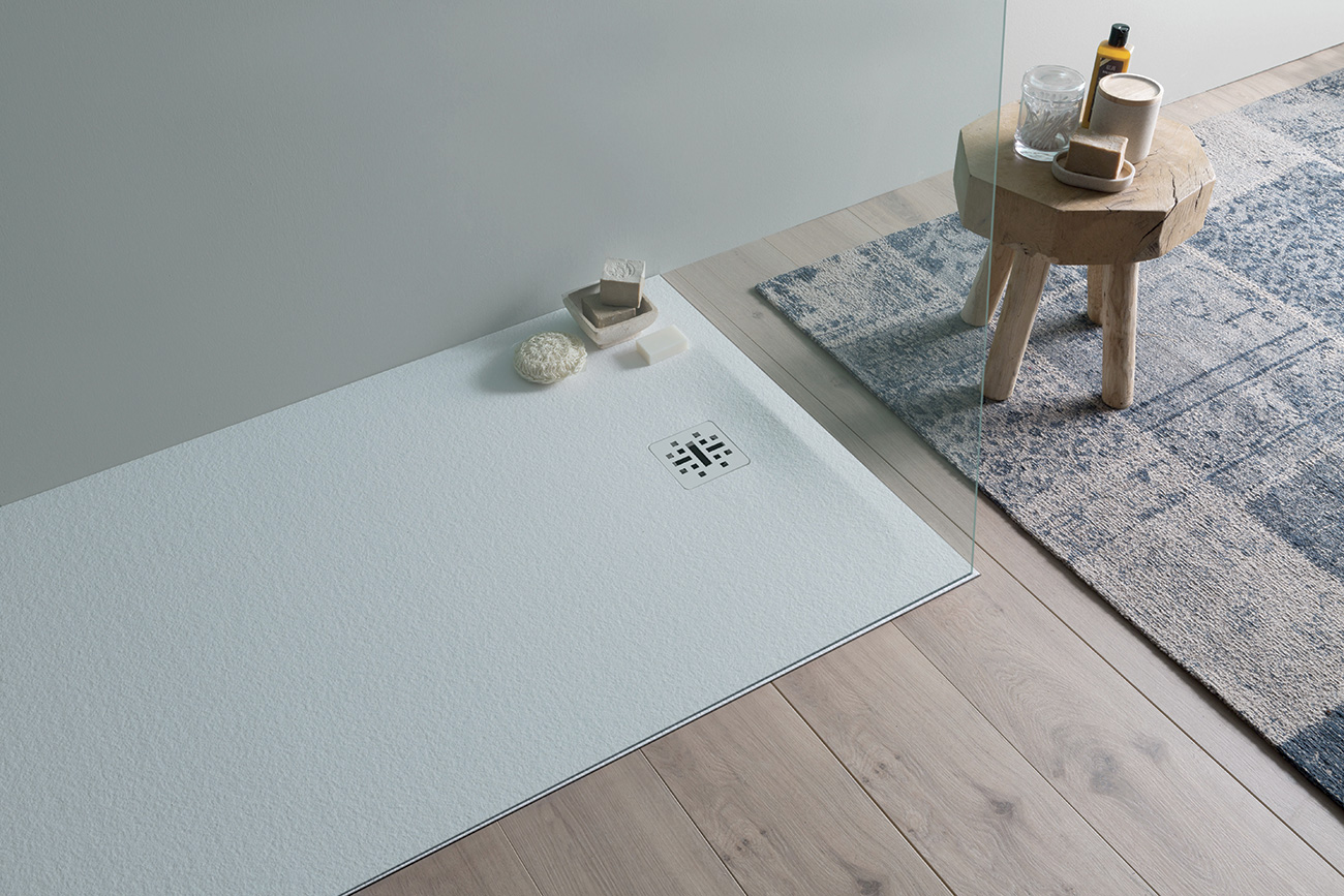 Saniclear Lino douchebak 120x70cm met stone finish wit