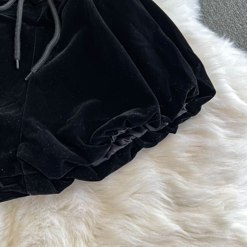 Yearnin - Hoge taille fluwelen effen shorts