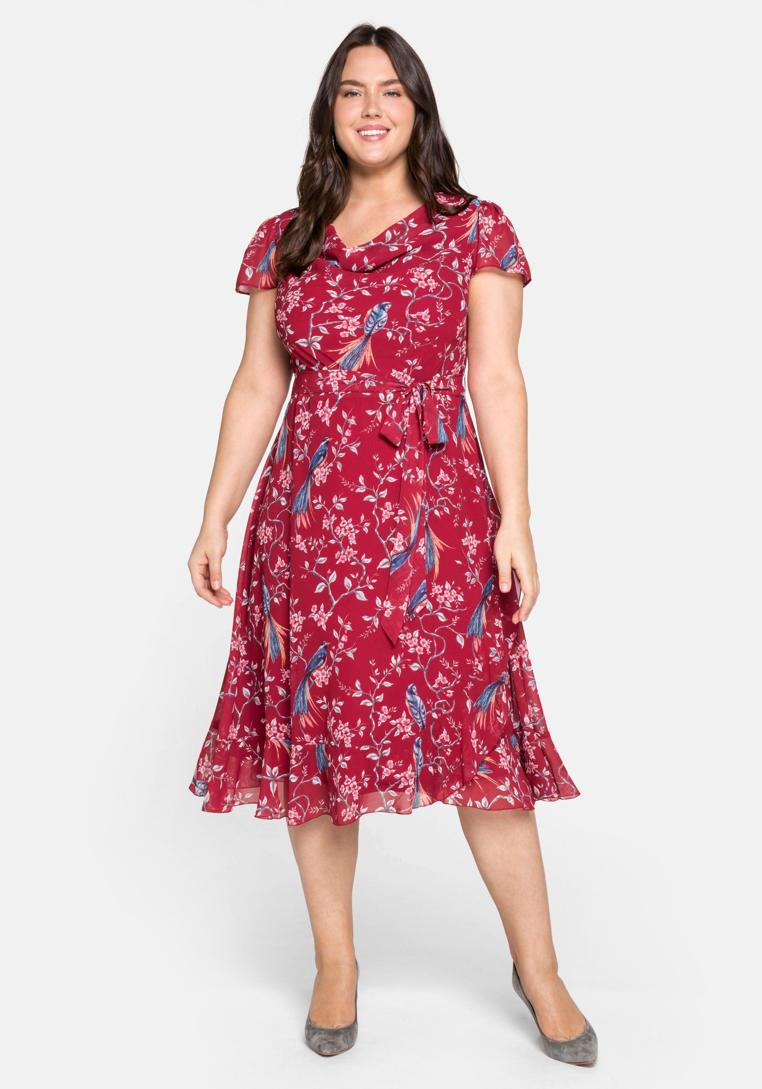 Chiffonkleid mit Blumenprint und Wasserfallkragen